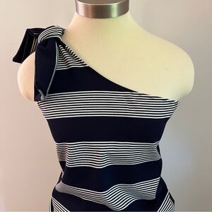Bishop + Young navy striped one shoulder tie top